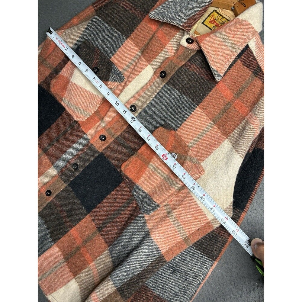 True Vintage 60s CPO Wool Shirt Shacket Mens Large Check Plaid Flannel USA - Picture 10 of 14